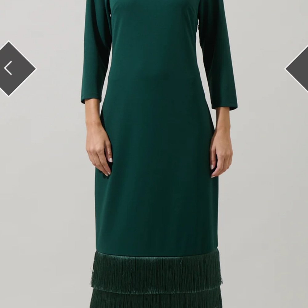 Sugarlips Dark Green Long Sleeve Dress with Fringe Hem